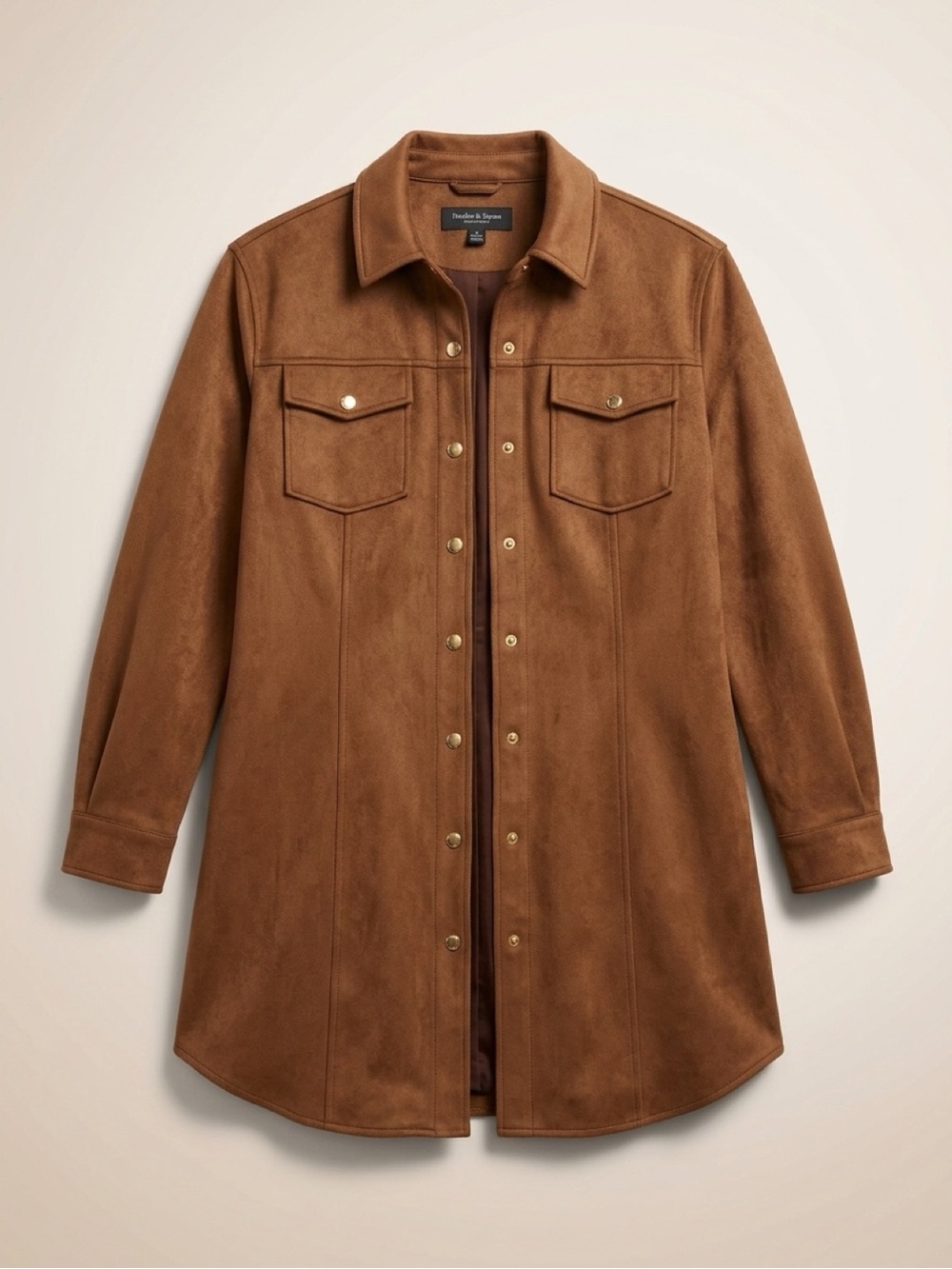 Women's Faux Suede Snap-Front Brown Coat
